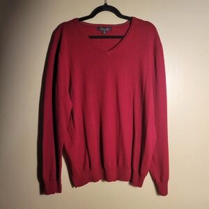 Garret Scott Mens XL Extra Fine Merino Wool V-Neck Sweater Burgundy‎ Red Knit